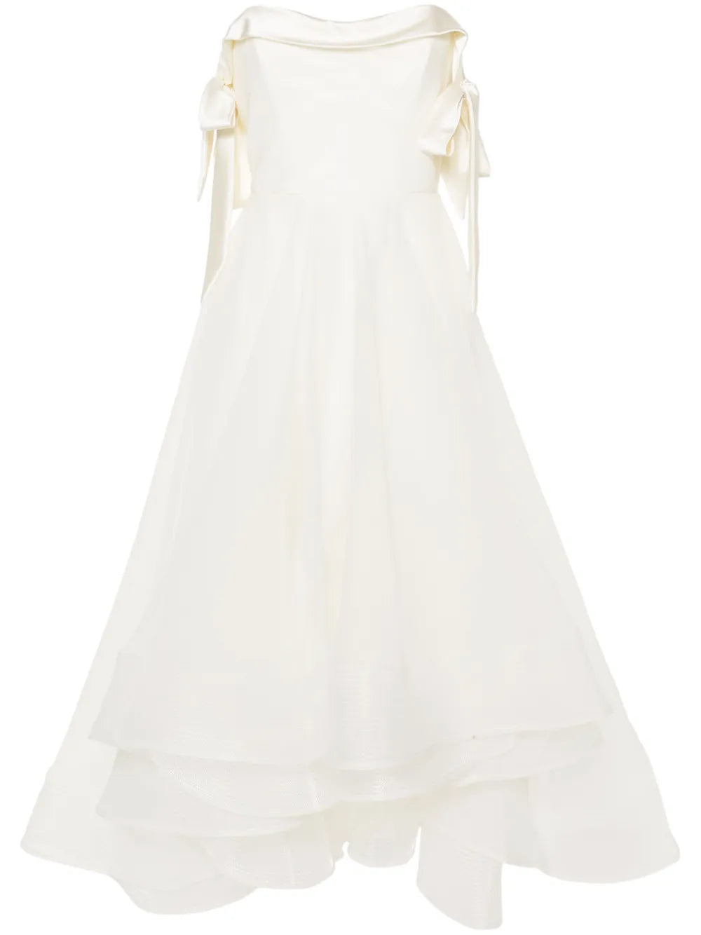 Ana Radu Crepe Flared Midi Dress — White/ Red/ Ivory — Size XS — Front View
