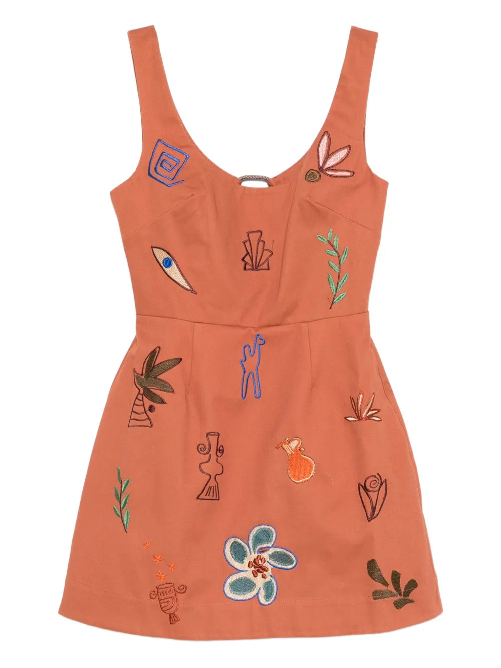 Alemais X Lrnle Dusty Embroidered Mini Dress — Red/ Orange — Size S — Front View