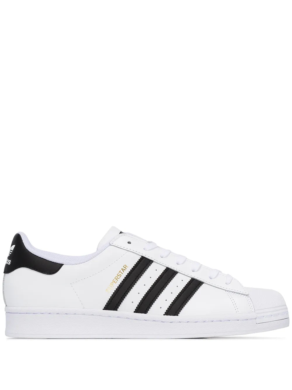 adidas Superstar White/Black Sneakers — White/Black — Size US M 9.5 - US W 11 — Front View
