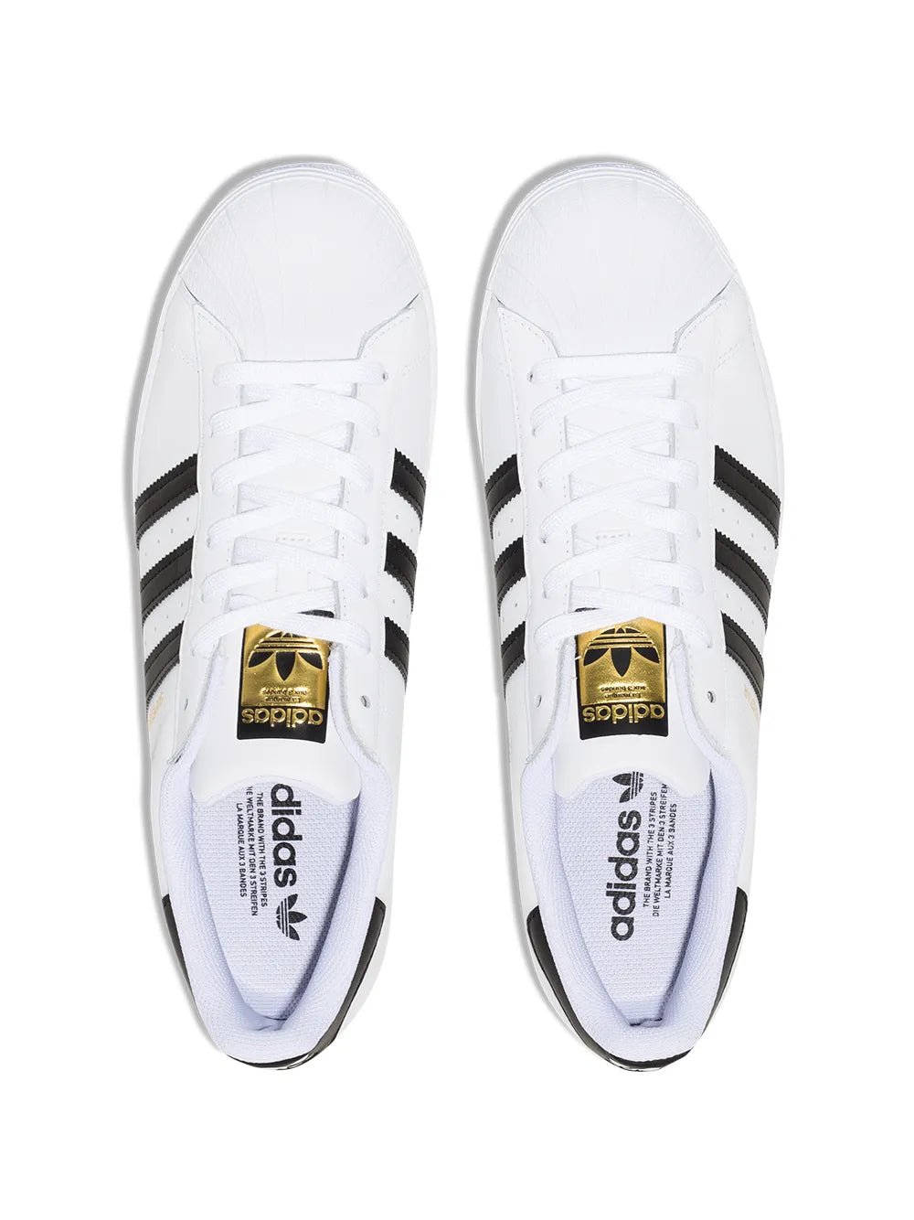 adidas Superstar White/Black Sneakers — White/Black — Size US M 9.5 - US W 11 — Top View