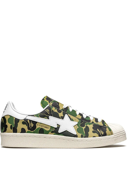 adidas X Bape Superstar Green Camo Sneakers — Same as shown — Size US M 8 - US W 9.5 — Front View