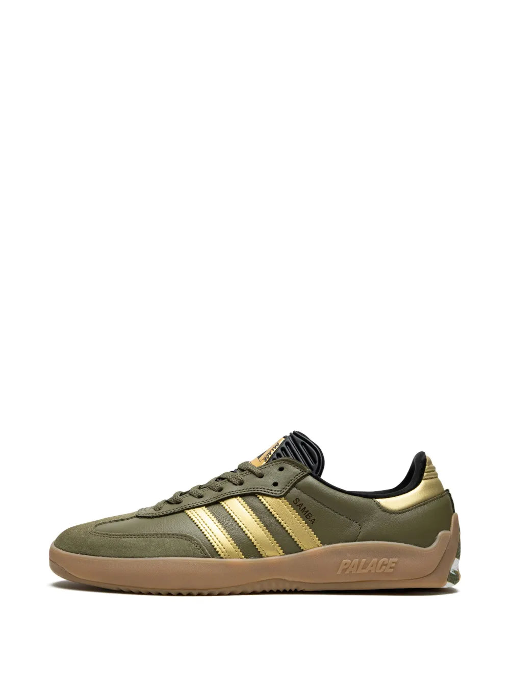 adidas X Palace Puig Samba Olive Gold Sneakers — Dark Green — Size US M 6 - US W 7.5 — Detail View