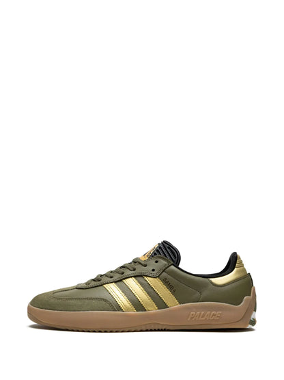adidas X Palace Puig Samba Olive Gold Sneakers — Dark Green — Size US M 6 - US W 7.5 — Detail View
