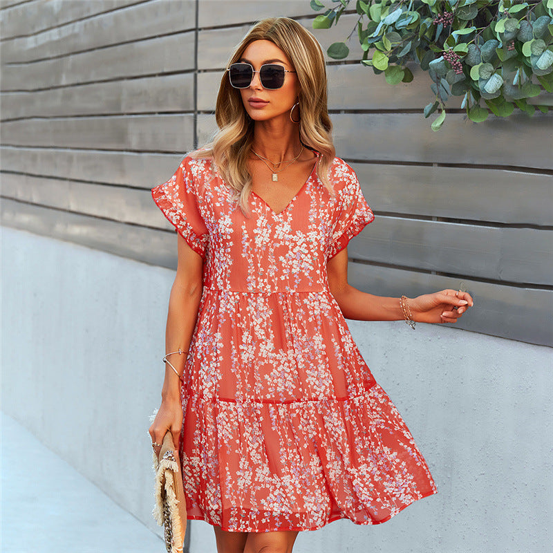 Women Ruffle Loose Short Dress — Blue — Size L — Lifestyle View