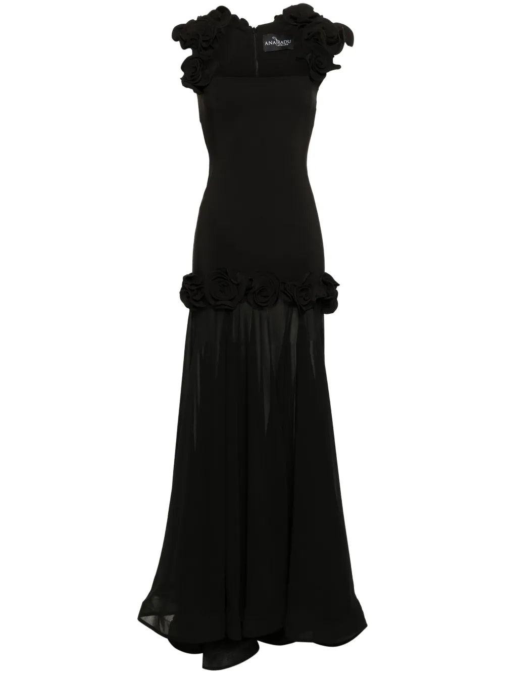 Ana Radu Floral Applique Dress — Black — Size XS — Front View