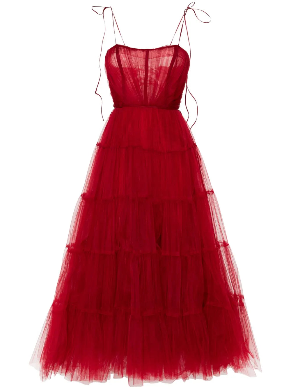 Ana Radu Tulle Maxi Dress — Red — Size XS — Front View