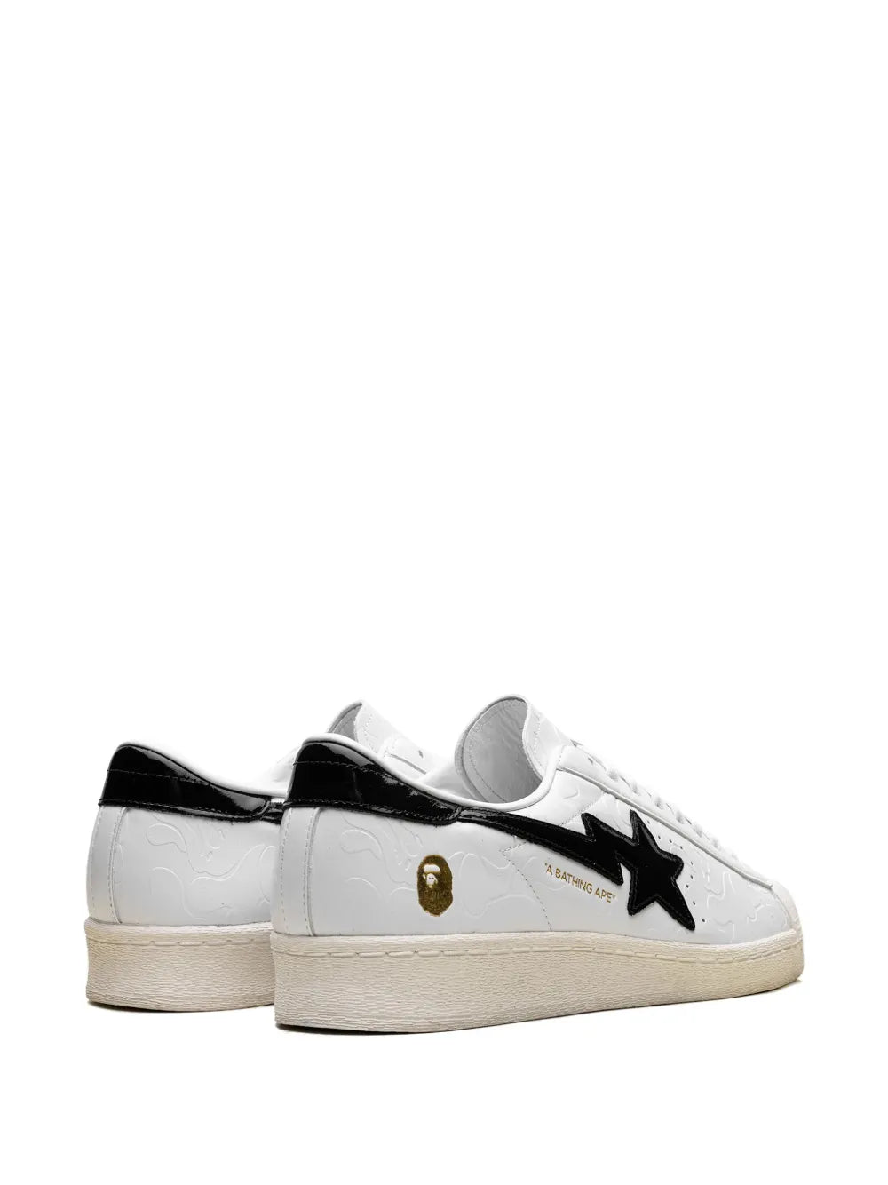 adidas X A Bathing Ape Superstar Vintage White Black Sneakers — White — Size US M 7 - US W 8.5 — Back View