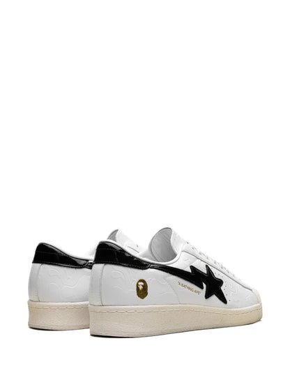 adidas X A Bathing Ape Superstar Vintage White Black Sneakers — White — Size US M 7 - US W 8.5 — Back View