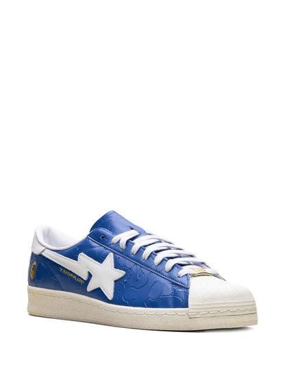 adidas X A Bathing Ape Superstar Vintage Blue White Sneakers — Navy Blue — Size US M 7 - US W 8.5 — Side View