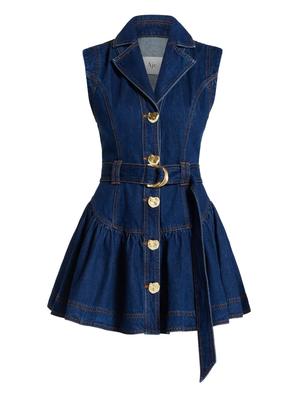 Aje Elena Belted Mini Dress — Blue — Size S — Front View
