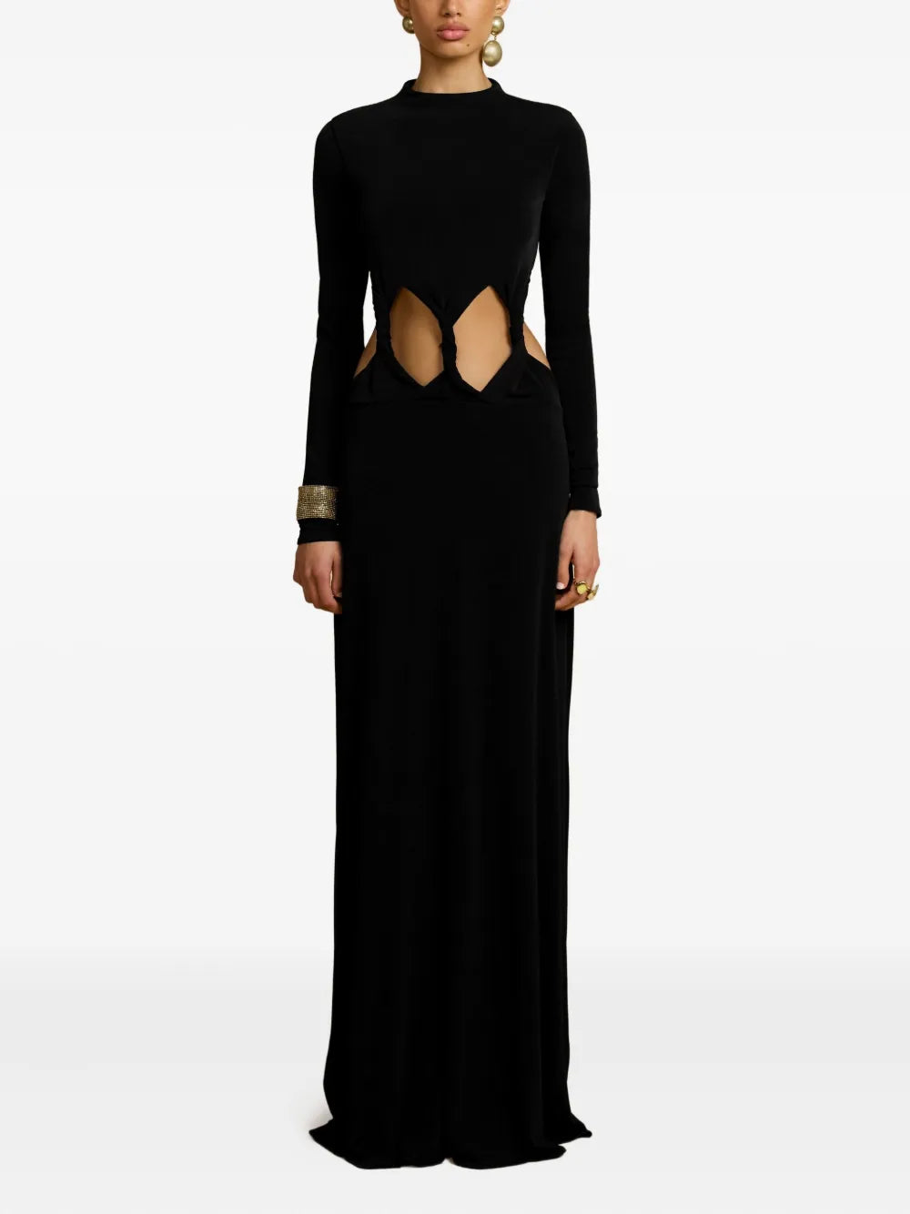 Arcina Ori Gisella Cut Outs Maxi Dress — Black — Size XS — Front View