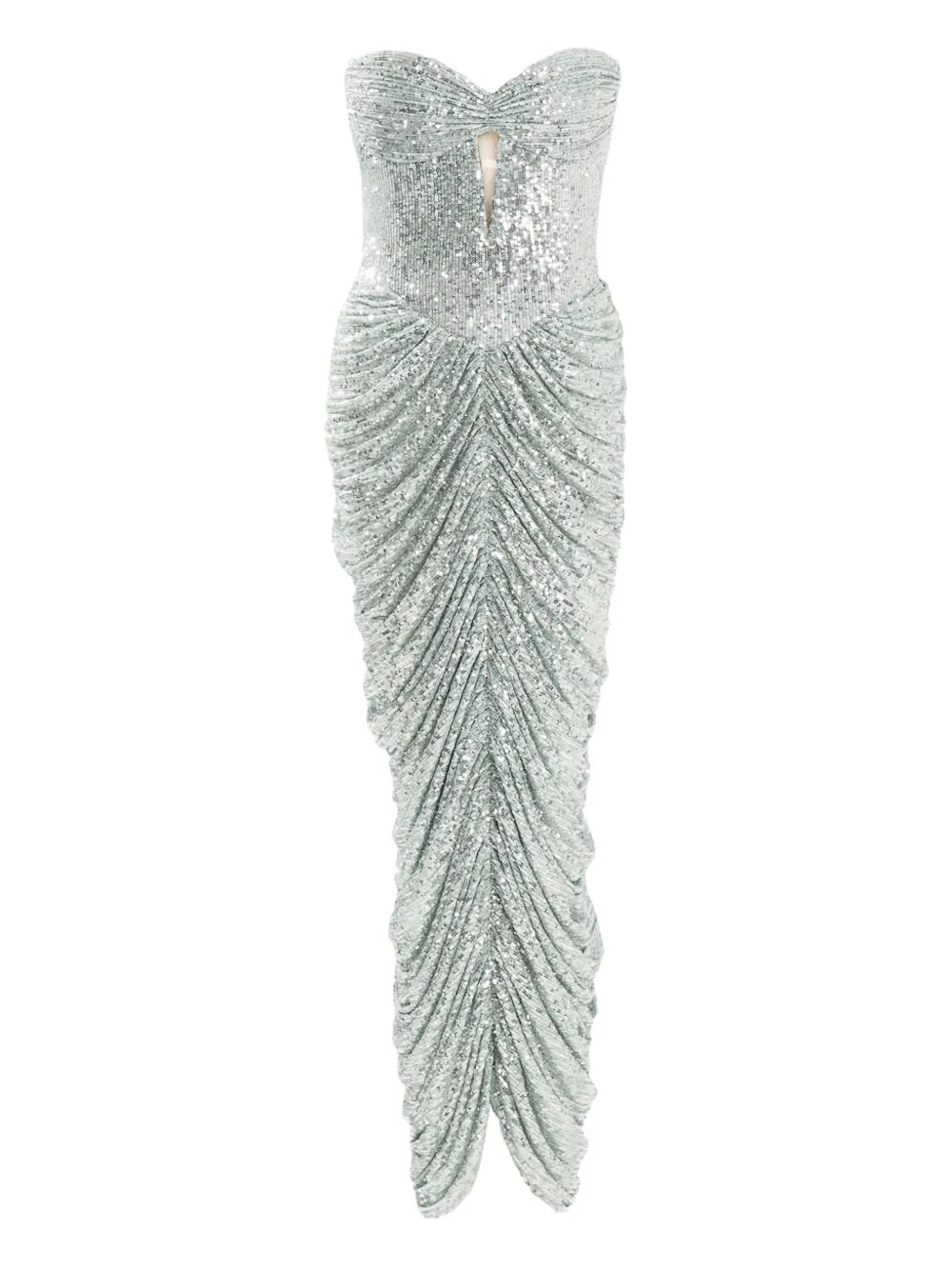 Ana Radu Sequin Embellishment Ruched Midi Dress — Silver — Size S — Front View