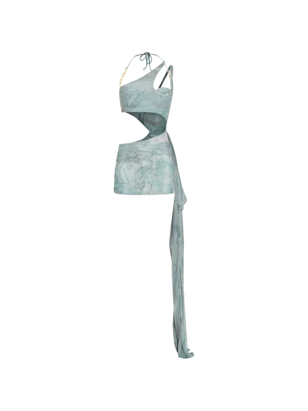 Amir Slama X Jade Picon Cut Out Asymmetric Mini Dress — Green/ Gold — Size S — Front View